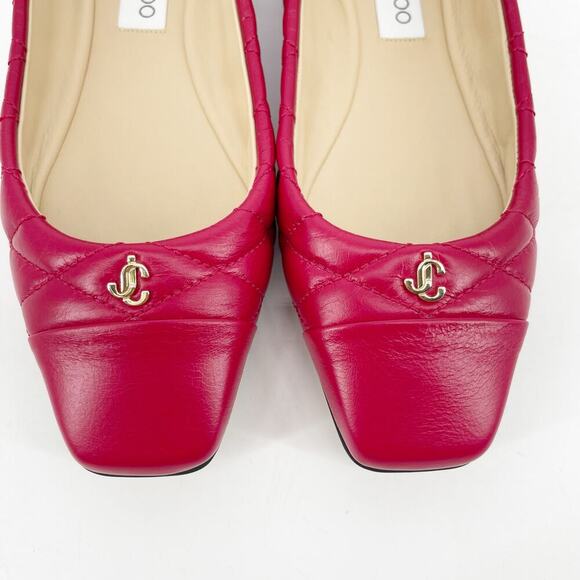Jimmy Choo Leni Raspberry Quilted Leather Logo Square Toe Ballet Flat IT 39.5 - Picture 7 of 11